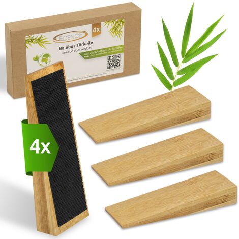 4x Türkeile Bambus Türstopper rutschfest mit Gummi Door Stopper Bambuskeil