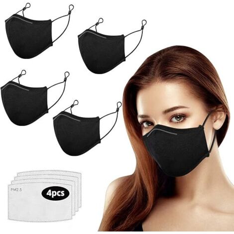 4x WIEDERVERWENDBARE GESICHTSMASKEN SCHWARZ + 4x FILTER