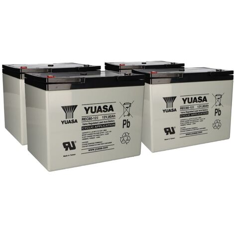 4x Yuasa Blei-Akku REC80-12I Pb 12V / 80Ah Zyklenfest, M6 Innengewinde