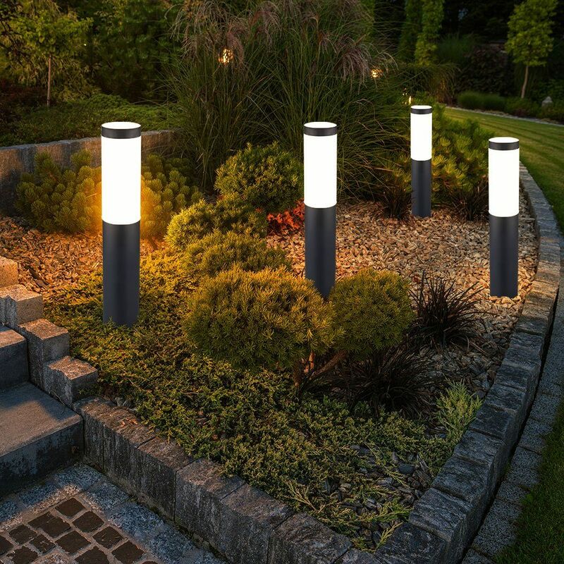 Image of 4x luci di base per esterni antracite illuminazione del patio faretti da giardino in acciaio inossidabile lampade da cortile