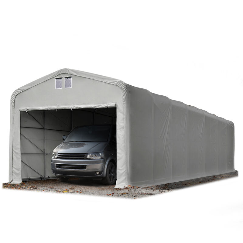 4x16m tente-garage de stockage, porte 3,5x3,5m, toile pvc d'env. 550 g/m² - gris