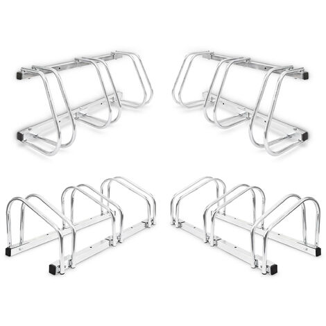 4x3 Set Rastrelliera Portabici, Triplo, Montaggio a Pavimento, H x L x P:  26 x 73 x 32 cm, Argento