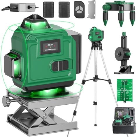 CIRCLIO 4x360° Niveau Laser Vert avec Trépied, 4D 16 Lignes Professionnel Niveau Laser 360 Autonivelant avec 2Batterie Li-ion Port de Charge Type C, Écran LCD