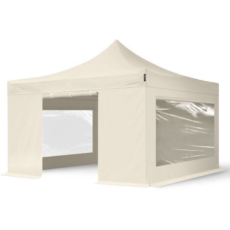 4x4 m gazebo pieghevole con laterali (finestre panoramiche), PREMIUM acciaio, crema