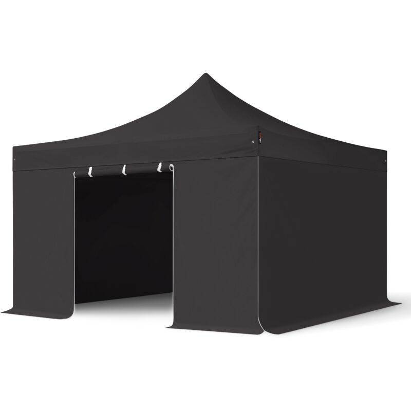 Toolport 4x4m Pop Up Gazebo Professional Aluminium 40 Mm, Incl. Sidewalls, Black High Performance Polyester Approx. 400g/m²
