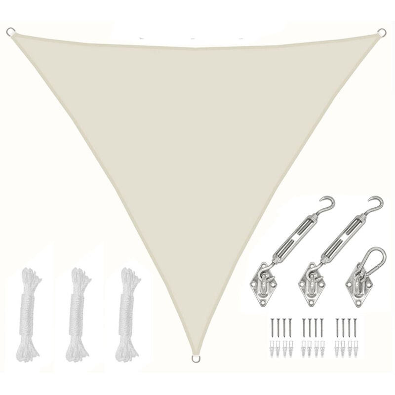 4x4x4 Voile d'Ombrage Triangulaire Étanche - Toile de Jardin avec Fixation Inox