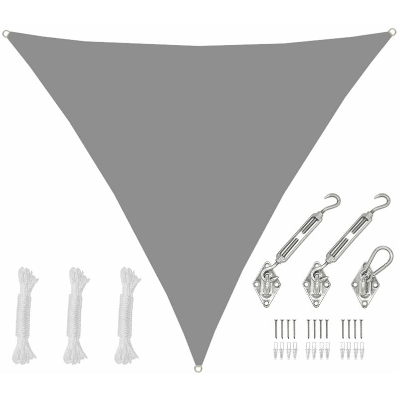 4x4x4 Voile d'Ombrage Triangulaire Étanche - Toile de Jardin avec Fixation Inox