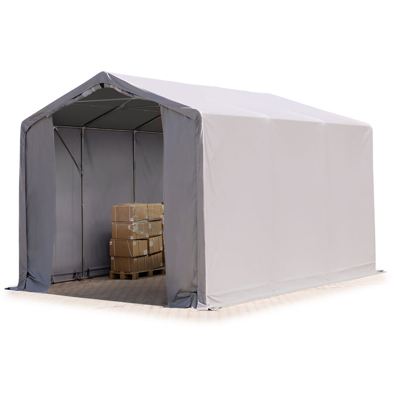 4x6m hangar INTENT24, PVC 850 N, H. 3m avec portes à fermeture Eclair - gris