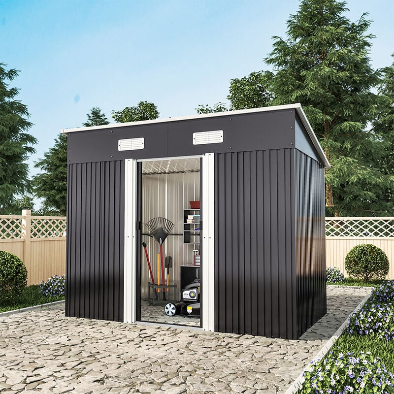 4ft x 8ft Metal Garden Shed Outdoor Tool shed,Dark Grey