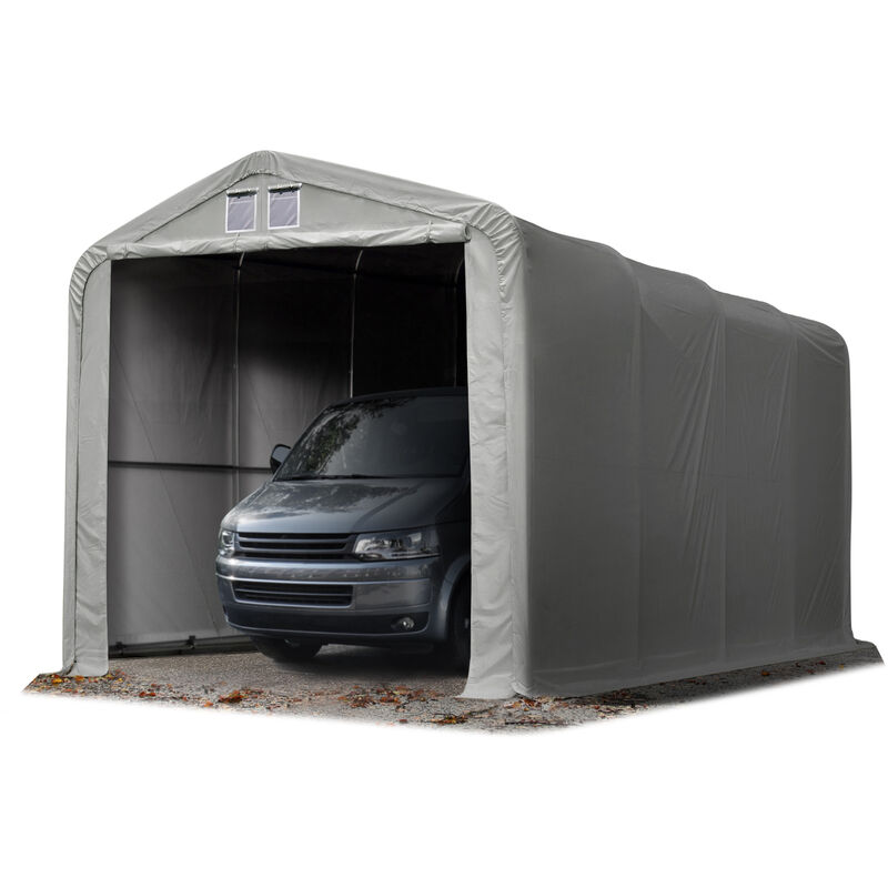 4x8m tente-garage de stockage, porte 3,5x3,5m, toile pvc d'env. 550 g/m² - gris