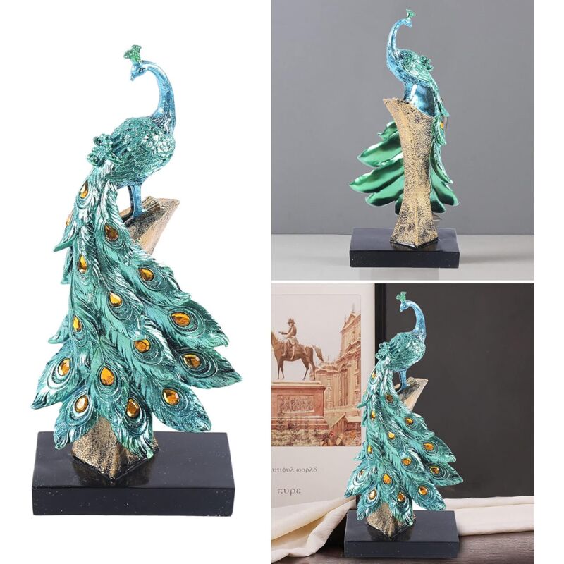 Senderpick - Ornement de paon bleu pour la décoration de la maison, avec la résine exotique Ornement Figurine Statue Sculpture 15.5 9cm34.5cm