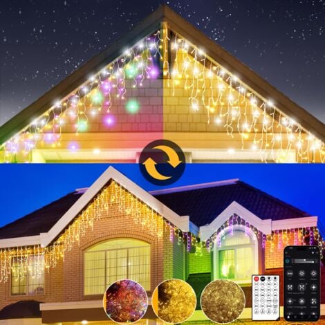 CIRCLIO 5-30m Rideau lumineux LED Guirlande lumineuse,multicolore Rideau lumineux pluie de glace extérieur intérieur avec télécommande et App,30-1200LEDS