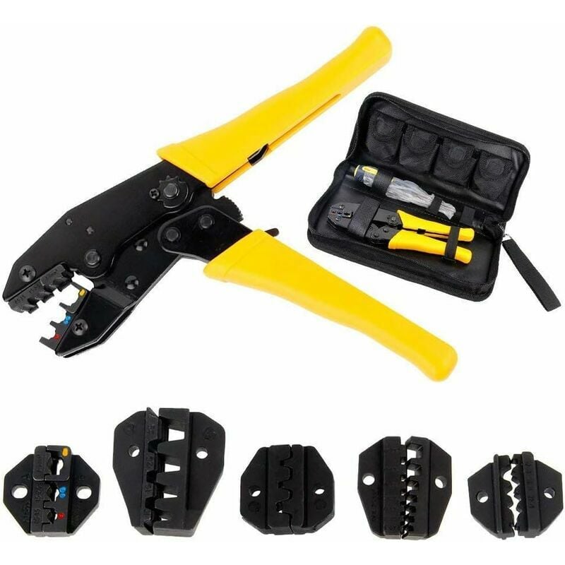0.5-35mm Crimping Pliers Crimping Tool Kit Cable Ratchet Hand Stripper Cable Ratcheting Crimper Tool with 4 Spare Dies + Carrying Case