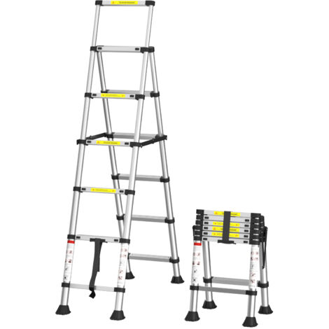 5+6 Steps(5.6ft + 6.6ft) Aluminium Herringbone Ladder Portable Household A-Frame Portable Multi-Purpose Telescopic Ladder