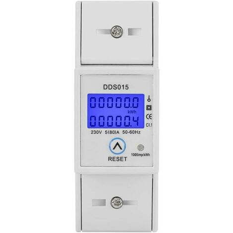 5-80A 230V 50Hz Single Phase Energy Meter LCD Backlight Single Phase Energy Meter, DDS015 DIN Rail Mount KWh Meter, Watt KWh Meter(230V 5-80A 50Hz)