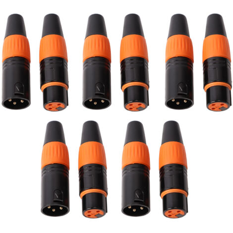 5 Adaptateurs XLR 3 Broches Dorés - 5 Mâles & 5 Femelles pour Microphones, Enceintes et Amplificateurs