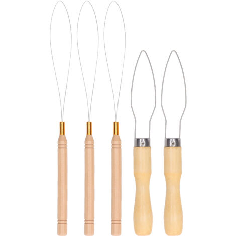 5 Aiguilles à Boucles en Bois pour Extensions Capillaires, Outil de Tirage de Perles et Élastiques pour Boutons et Cordons