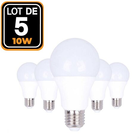 5 Ampoules LED E27 10W 6000K Blanc Froid Haute luminosité
