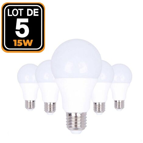 5 Ampoules LED E27 15W Blanc chaud 3000K Haute Luminosité - Blanc Chaud 3000K