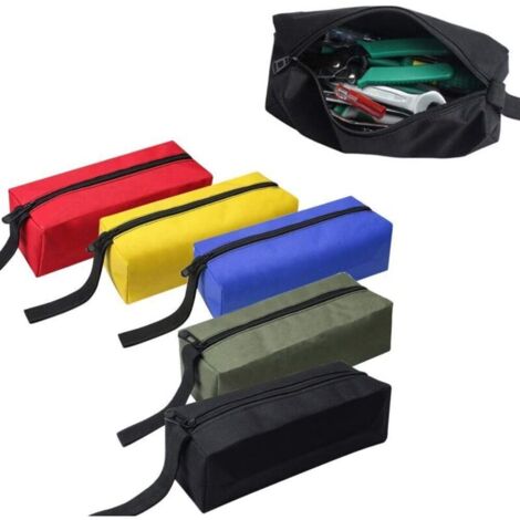 5 astucci in tessuto impermeabili con cerniera, piccoli, ideali per viti, chiodi e altri attrezzi.
