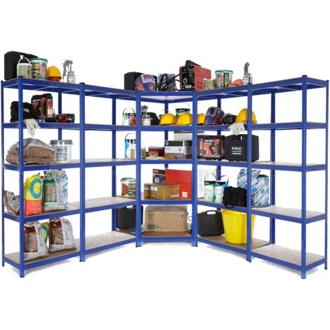 5 Bay MEGA Deal Heavy Duty Corner Steel Shelving Unit - Racking 5 Levels 1800mm H x 900mm W x 300mm D 275KG's UDL Per Shelf