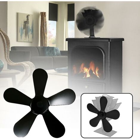 5 Blades Efficient Heat Powered-aluminum Fireplace Fan，Black，THSINDE