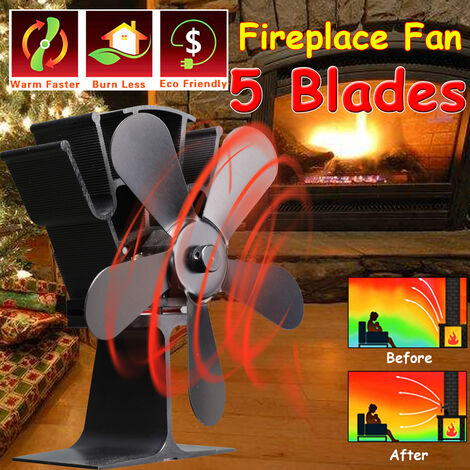 5 Blades Stove Fan Eco Quiet Fuel Saving Chimney Fan for Fireplace / Wood / Log Burner
