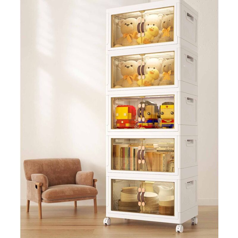 5 Boites Organisateur de Rangement Plastiques Pliable Pour Salle de Bain Cuisine Chambre à Coucher Salon Vetements Jouets Livres