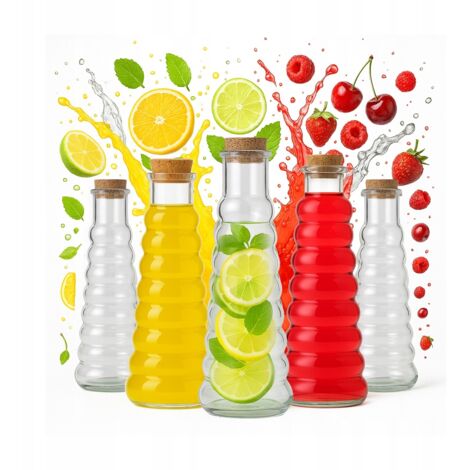 5 botellas de vidrio VERONA de 380 ml para agua, zumo, alcohol, aceite y vino.