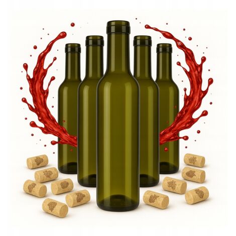 5 bottiglie di vetro marrone da 375 ml per vino, alcol, aceto, sciroppo, liquore