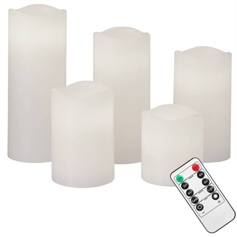 MONZANA® 5x Bougie LED en cire à piles différentes tailles avec télécommande fausse flamme fixe ou vacillante minuteur