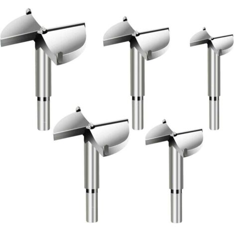 5 brocas Forstner, diámetro 35/40/45/50/60 mm, fresas de carburo para taladrar agujeros en madera, por ejemplo, para instalar puertas de bolas en madera, cajones, plástico y madera contrachapada.