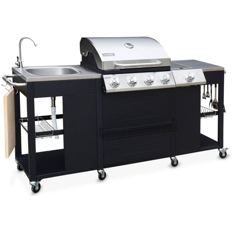 5-burner gas barbecue with side burner, D'Artagnan, Black, 75.5x64x45.5 cm