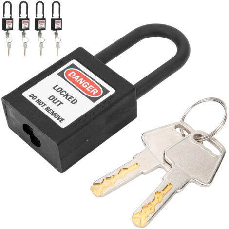 5 Cadenas de Sécurité Nylon 38mm avec Clé, Résistants aux Poussières et Isolés pour Procédures Lockout Tagout - Noir