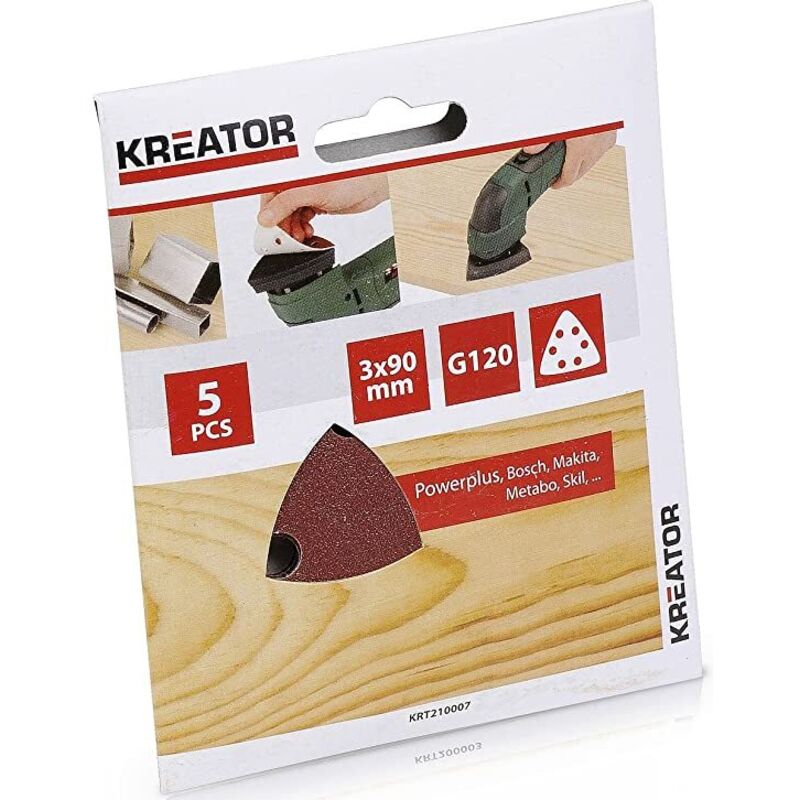5 pezzi - fogli di carta abrasiva triangolari per legno g. 120 - per smerigliatrice angolare - Kreator