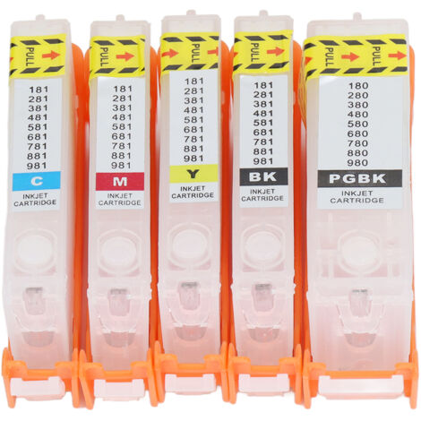 5 Cartouches d'Encre PGBK BK C M Y - Rechargeables à Puce Permanente pour Imprimantes 680/681 - Fonctionnement Fluide