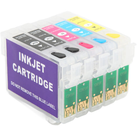 5 Cartouches d'Encre Rechargeables Noir Bleu Magenta Jaune avec Puce Permanente pour Stylus - Compatible et Réutilisable