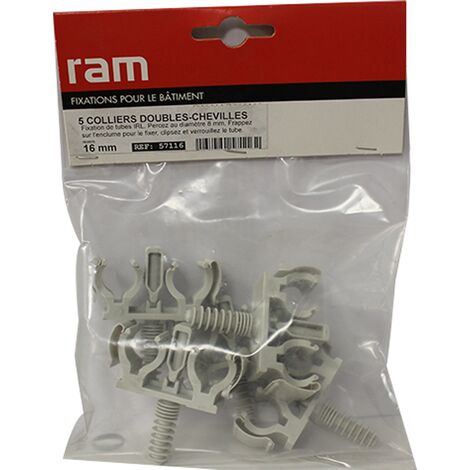 5 CLIPEO double gris - Fixation pour tube IRL Ø16 - Ram