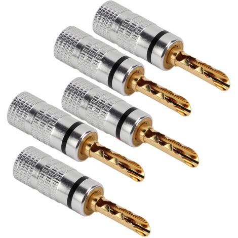 5 Connecteurs Banane 4mm Dorés 24K pour Câbles Audio Haut-Parleur - J.10054, Noir