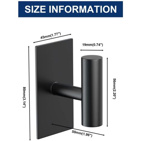 5 crochets simples acier inoxydable patère sans perçage mural pour salle bain métal, noir