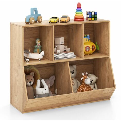 5-Cubby Kids Toy Storage Organizer Wooden Children Bookcase Bookshelf Cabinet