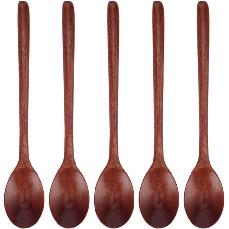 5 cuillères en bois à manche long pour soupe, barbecue, camping, fête et cuisine - Couleur peinte