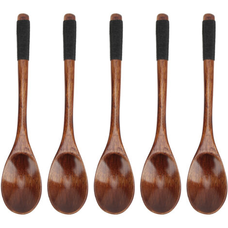 5 cuillères en bois de hêtre à manche long écologique pour salle à manger, cuillères semi-circulaires