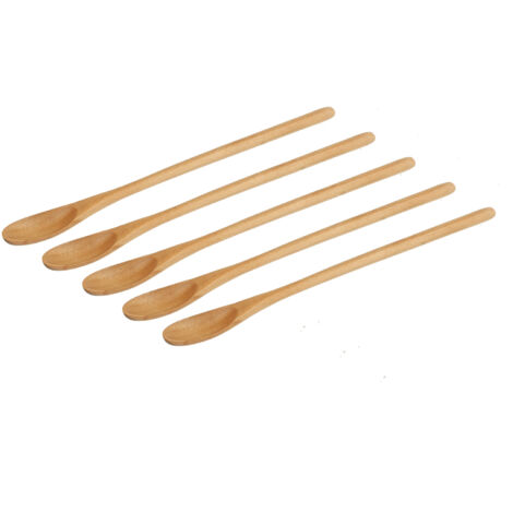 5 cuillères en bois légères à manche long pour mélanger café, thé et sucre, prise en main confortable