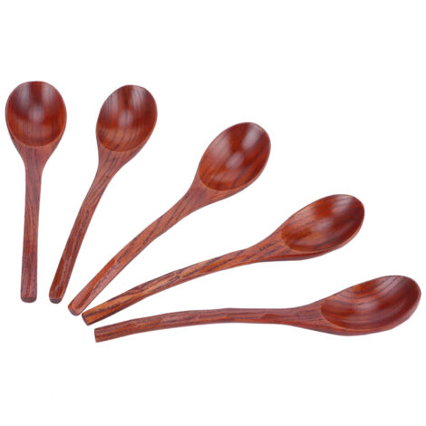 5 Cuillères en Bois Style Japonais à Long Manche pour Soupe et Cuisine, Ustensiles de Table Ménagers