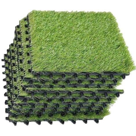 5 Dalles de Gazon Synthétique, Tapis d'Herbe Artificielle pour Extérieur, Hauteur 3 cm, 30x30 cm chacune
