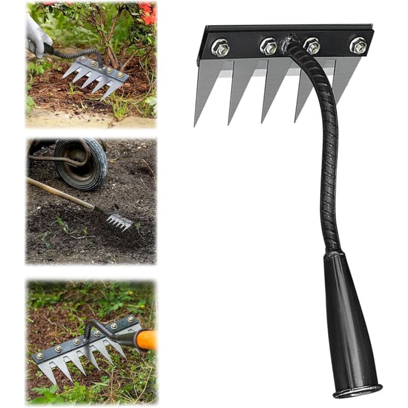 5 Dents Rateau De Désherbage Berthaus, Outil De Râteau De Désherbage avec Manche, Râteau De Jardin en Métal Très Résistant, Rateau Bertaus pour