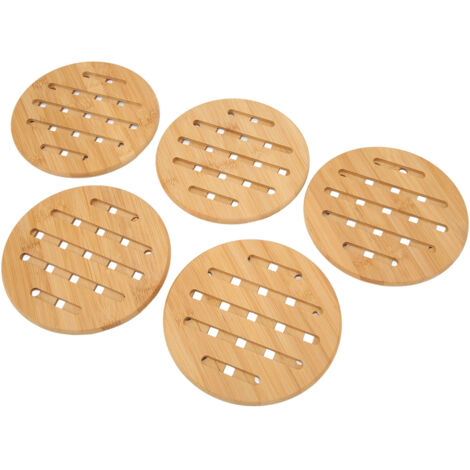 5 Dessous de Plat en Bambou 18 cm, Protection de Table Anti-Chaleur pour Cuisine, Idéal pour Poêle, Saladier et Théière