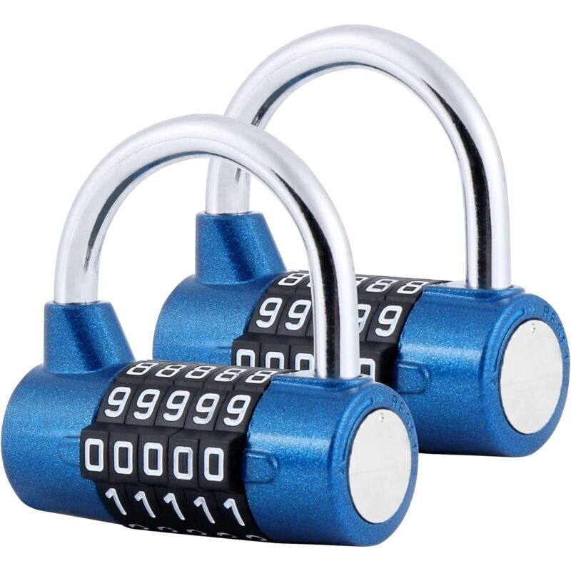 5-digit combination lock, 2-pack, adjustable combination locks for lockers, toolboxes, fences, bicycles, etc. Blue