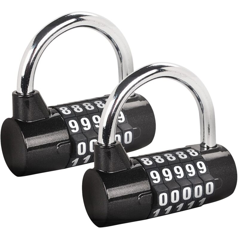 5 Digit Combination Lock, Gym Lock, Replaceable Combination Lock, Suitable for School Lockers, Toolboxes, Fences, Black (2 Pack)